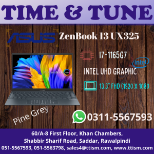 ZenBook 13 UX325 - | i7-1165G7 | 16GB LPDDR4X on board | 1TB M.2 NVMe™ PCIe® 3.0 SSD | NO OPTICAL |WIFI/BT |WINDOW 10 HOME | Intel Iris XE Graphics | 13.3" FHD (1920 x 1080),AG DISPLAY, 400 nits | 4-cell Li-ion 67WHrs Battery | Pine Grey | BACKLIT CHICKLET KEYBOARD | 24 Months Warranty