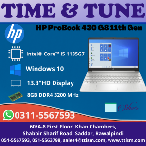 HP ProBook 430 G8 | Intel® Core™ i5 1135G7 Quad Core Processor (up to 4.2 GHz with Intel® Turbo Boost Technology, 8 MB L3 Cache) | Integrated Intel® Iris® Xᵉ Graphics | 13.3" Diagonal, Full HD (1920 x 1080), IPS, Narrow Bezel, Anti-Glare, 250 nits | TOUCH SCREEN | 8GB DDR4 3200MHz | 512GB PCIe NVMe Value SSD | Intel® Dual Band Wireless-AC 9560 802.11a/b/g/n/ac (2x2) Wi-Fi® and Bluetooth® 5 Combo | SEC Fingerprint Sensor | Dual Stereo Speakers | Dual Array Microphone | HP Premium Keyboard – Spill Resistant Backlit Keyboard | Clickpad with Multi-Touch Gesture Support | Integrated 720p HD Camera with Privacy Shutter | NO Micro SD | Microsoft Windows 10 Home Single Language 64 - Free upgrade to Windows 11 | Long Life Battery 45 Working Hours | 45 Watt Smart nPFC RA AC Adapter | Top Load HP Prelude Pro Bag | Silver Color -